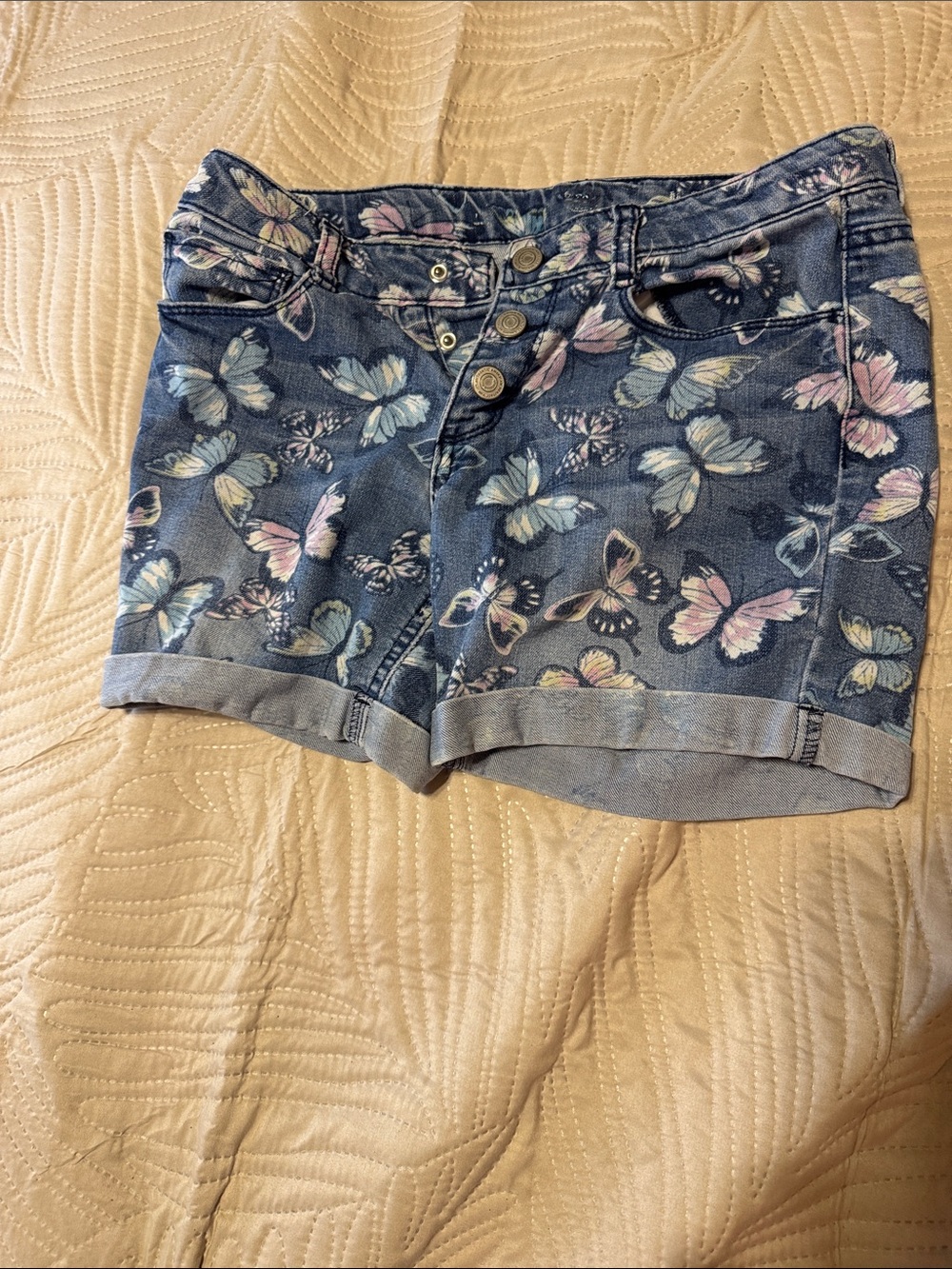 Kohl's Blue Denim Butterfly Print Shorts Sz 01 Juniors